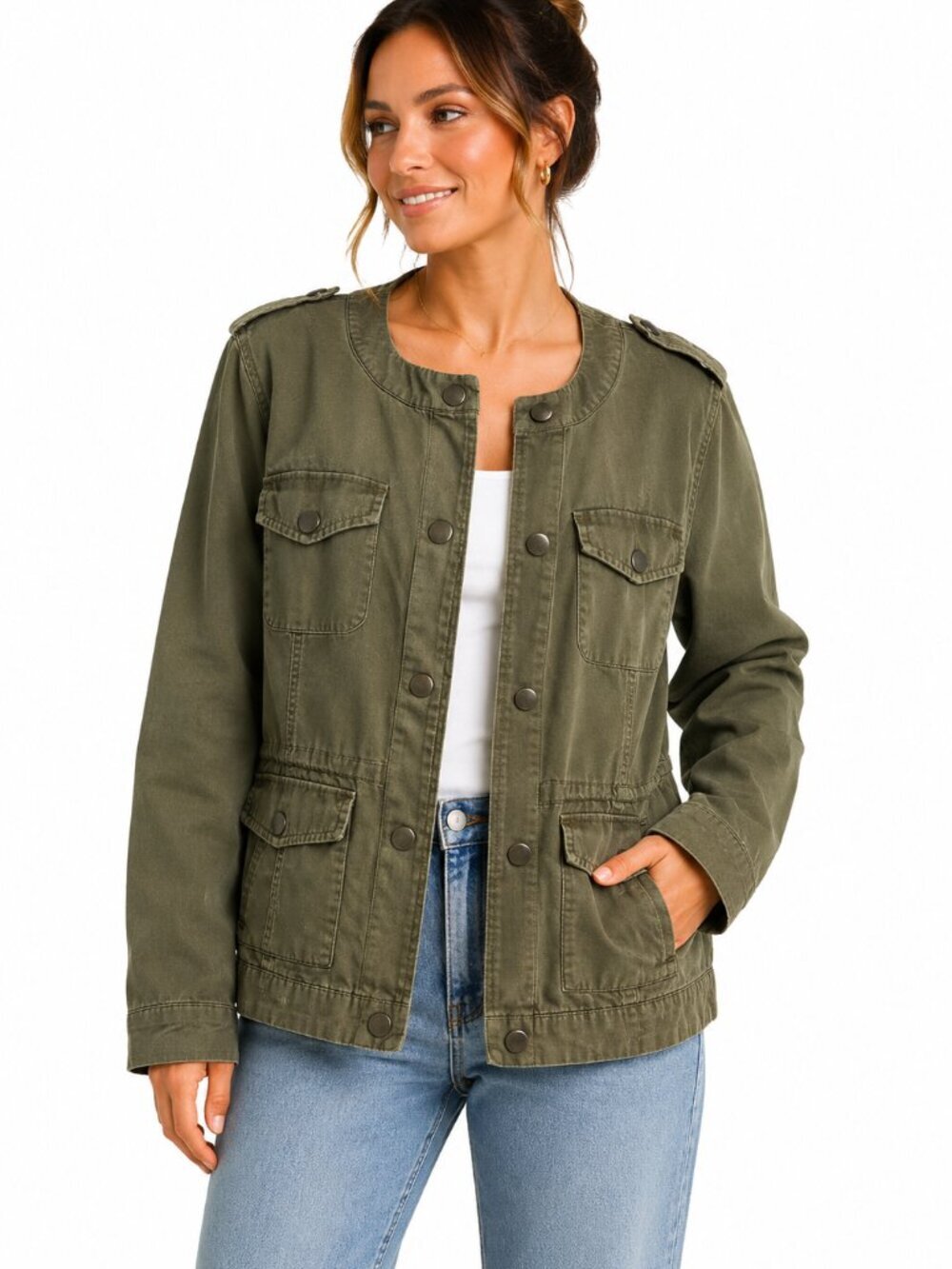 Liz Claiborne Olive Green Utility Military Jacket XL Cotton